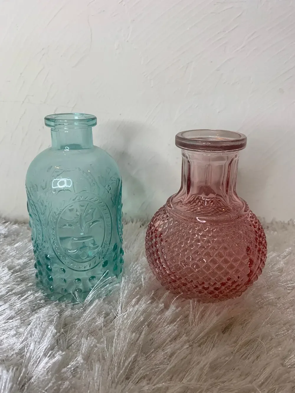 Two Pastel Pink Blue Glass Mini Vases 5.5